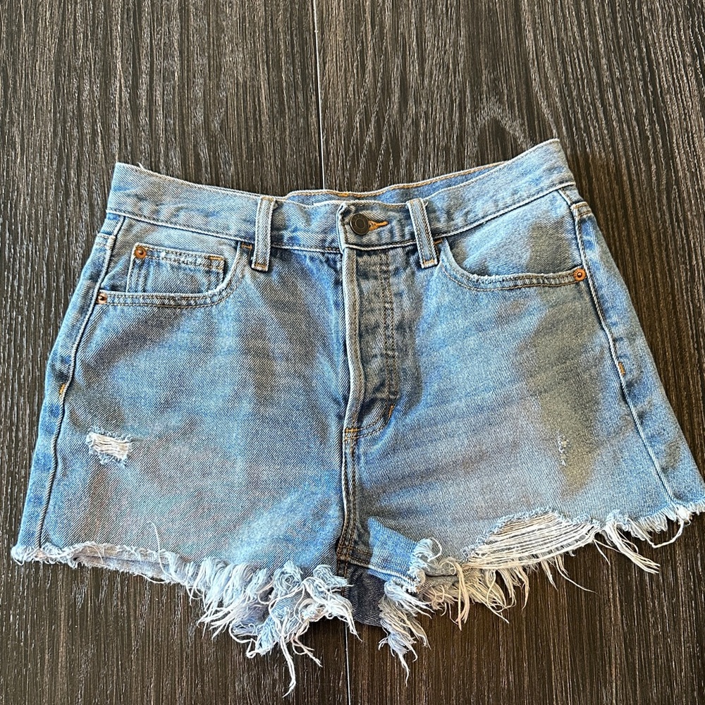 Cello 100% Cotton Midrise Blue Denim Cutoff Distressed Shorts, Size Small